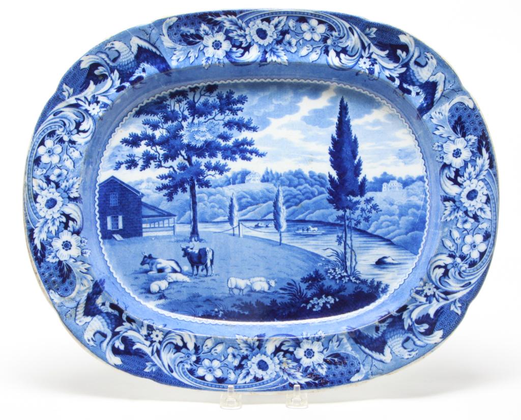 HISTORICAL BLUE STAFFORDSHIRE PLATTER. (1 of 4)