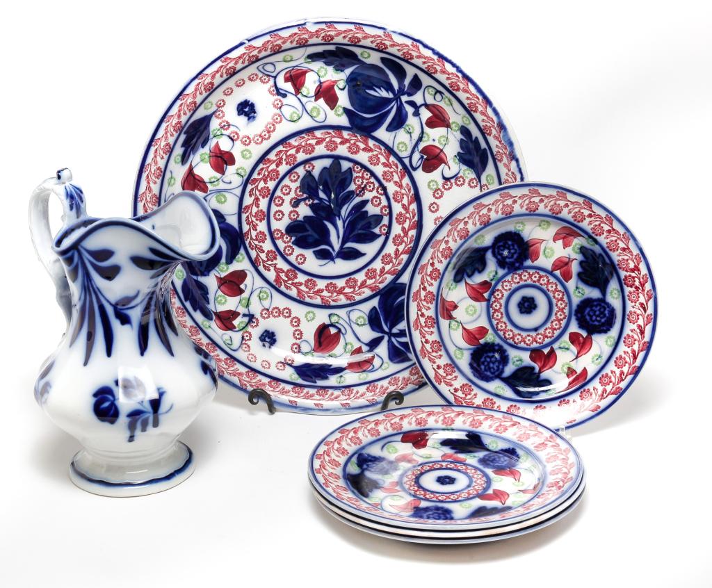 SIX PIECES OF GAUDYWARE AND STICK SPATTER. (1 of 4)