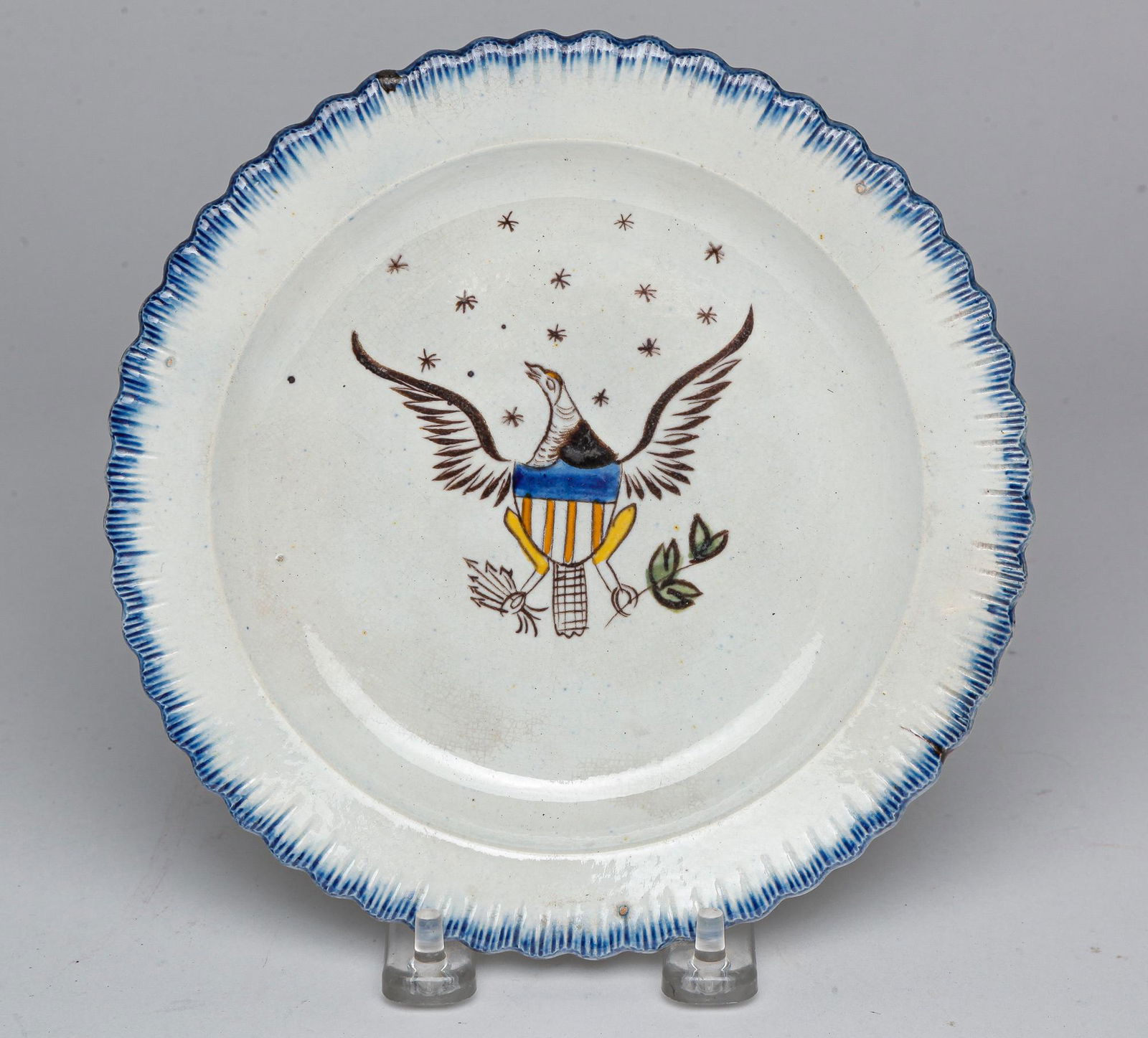 ENGLISH LEEDSWARE EAGLE SOUP PLATE. (1 of 4)