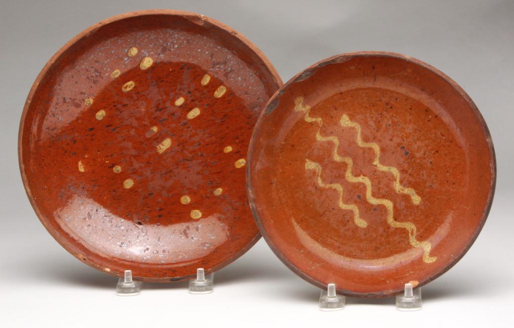 TWO AMERICAN REDWARE PIE PLATES. (1 of 6)