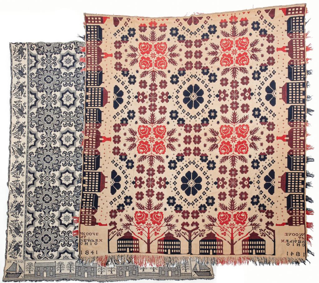 TWO AMERICAN JACQUARD COVERLETS. (1 of 7)