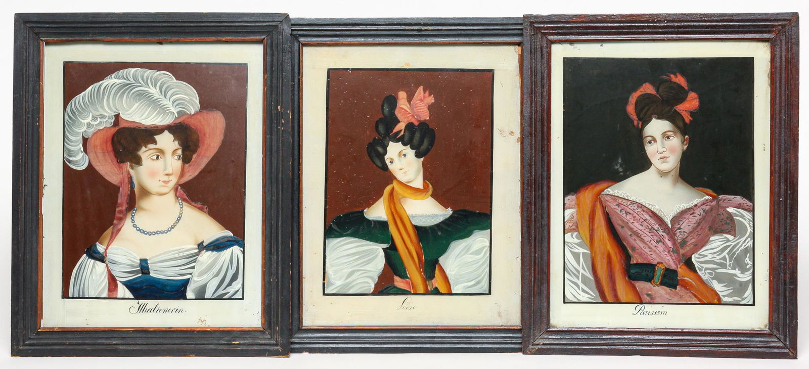 THREE REVERSE GLASS PORTRAITS OF WOMEN. (1 of 5)