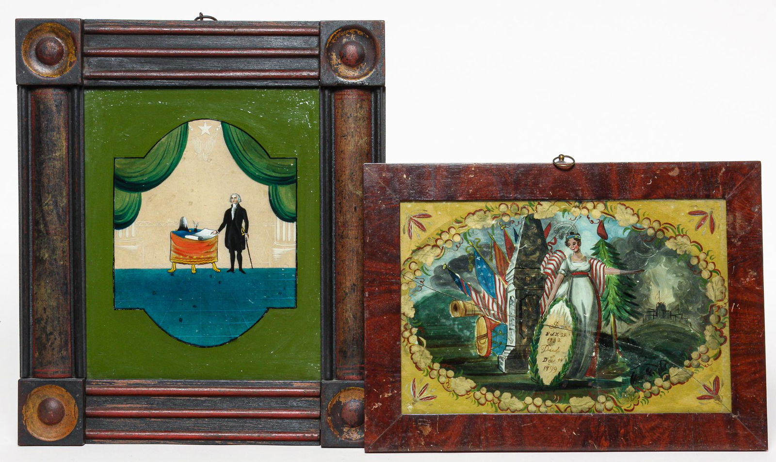 TWO REVERSE GLASS GEORGE WASHINGTON PAINTINGS. (1 of 4)