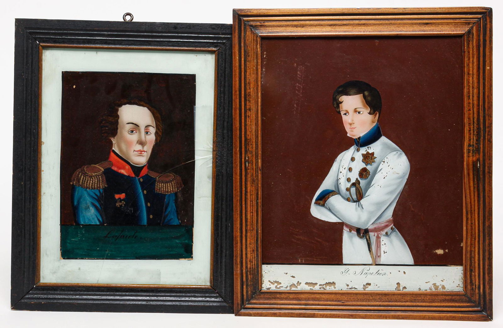 TWO GLASS PORTRAITS OF LAFAYETTE AND NAPOLEON. (1 of 4)