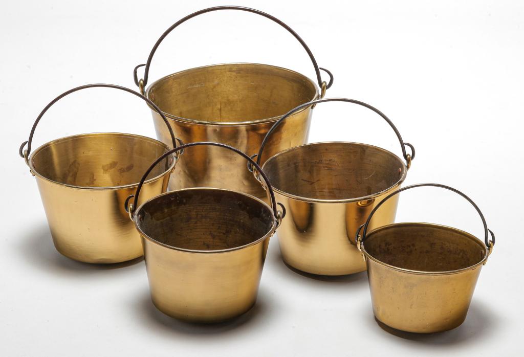 FIVE AMERICAN SPUN BRASS PAILS. (1 of 4)