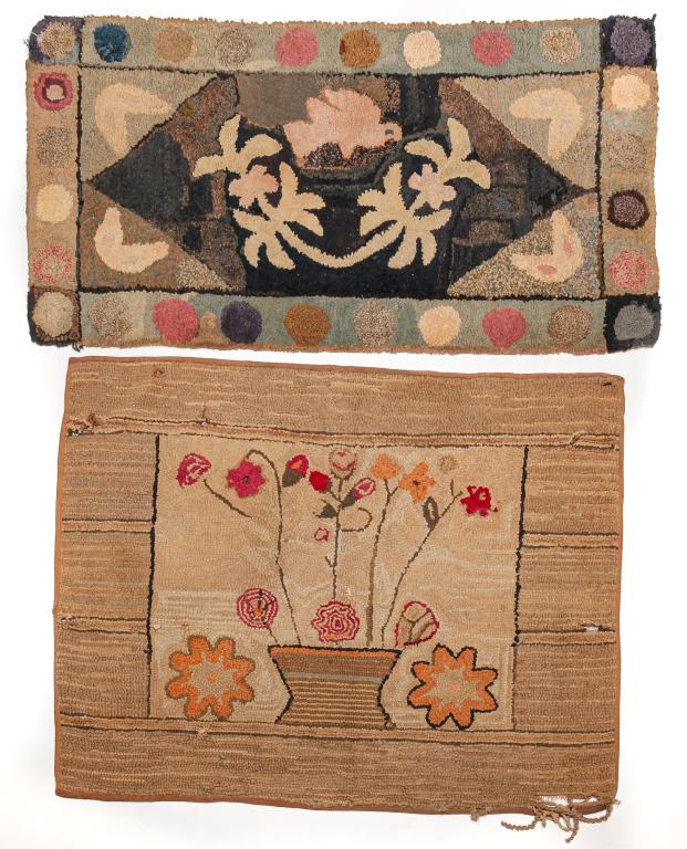 TWO AMERICAN HOOKED RUGS. (1 of 3)
