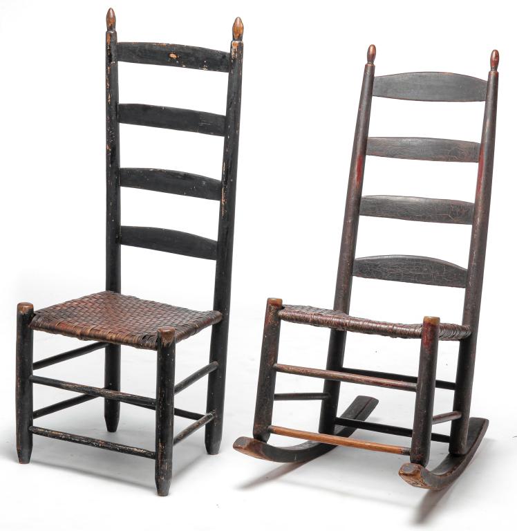 AMERICAN LADDERBACK SIDE CHAIR AND ROCKER. (1 of 3)