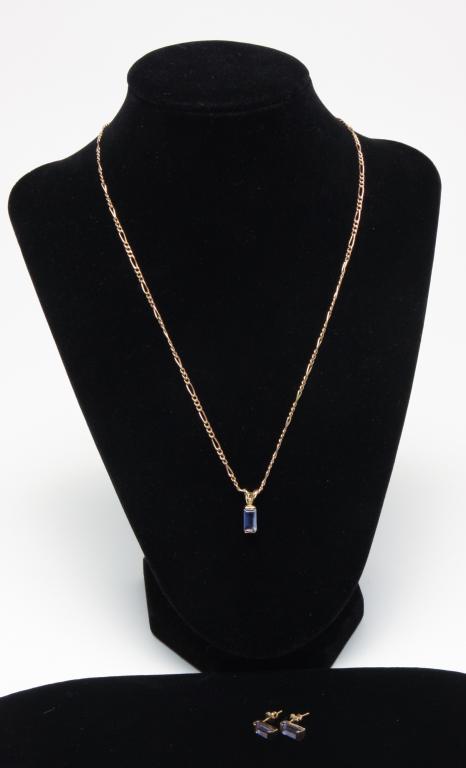14 KARAT GOLD TANZANITE NECKLACE & EARRINGS. (1 of 7)