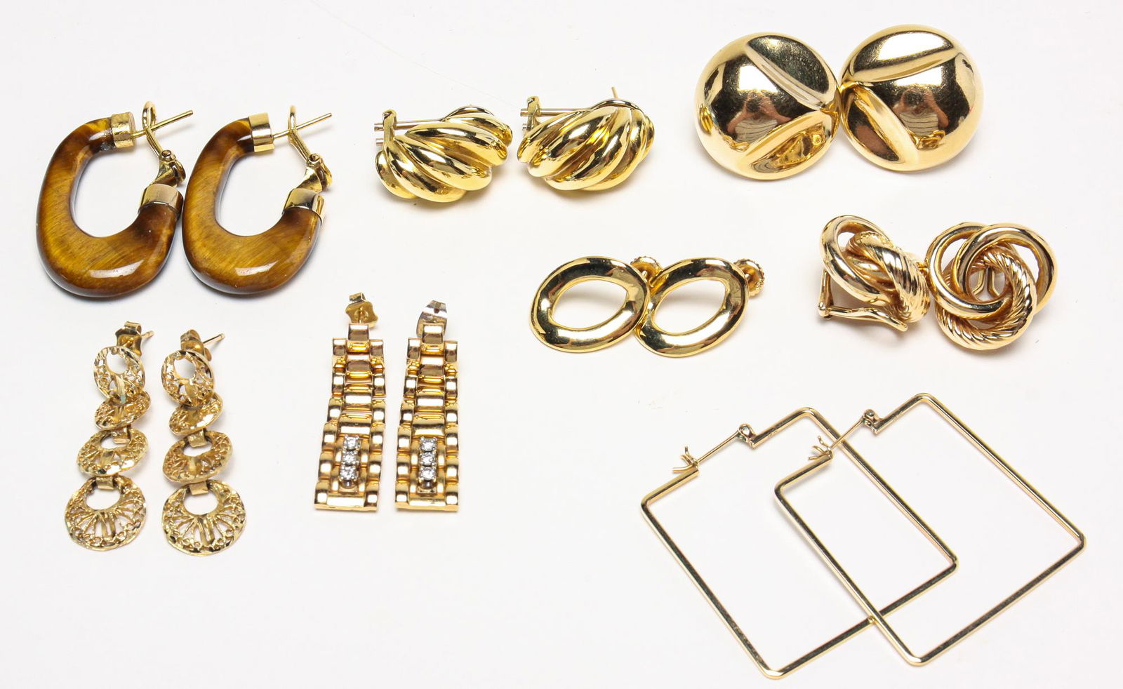 EIGHT PAIRS YELLOW GOLD EARRINGS. (1 of 8)