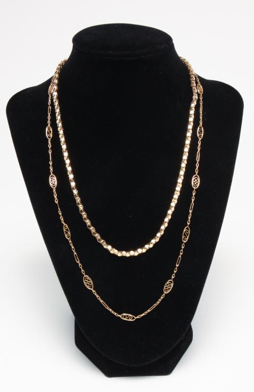 TWO 14K YELLOW GOLD FANCY LINK NECKLACES. (1 of 3)