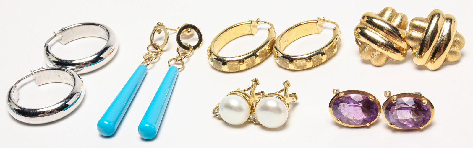 SIX PAIRS 14 KARAT EARRINGS - SOME GEMSET. (1 of 12)