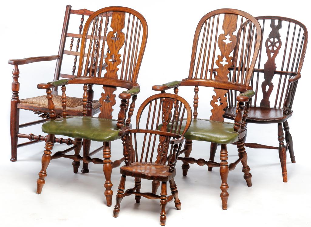 FIVE ENGLISH ARMCHAIRS. (1 of 6)