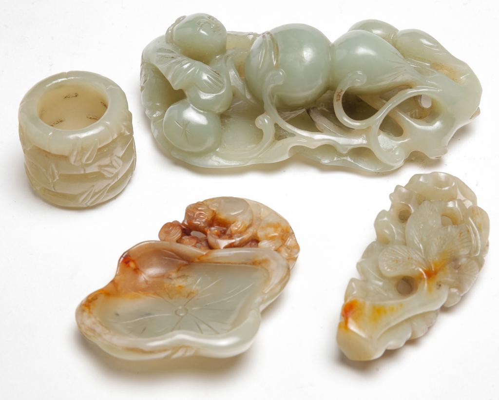 FOUR CHINESE JADE CARVINGS. (1 of 3)
