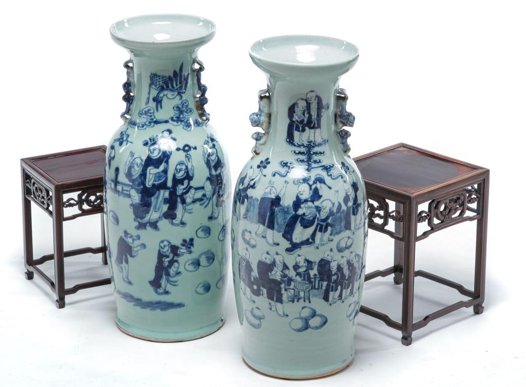 PAIR OF CHINESE CELADON VASES. (1 of 5)