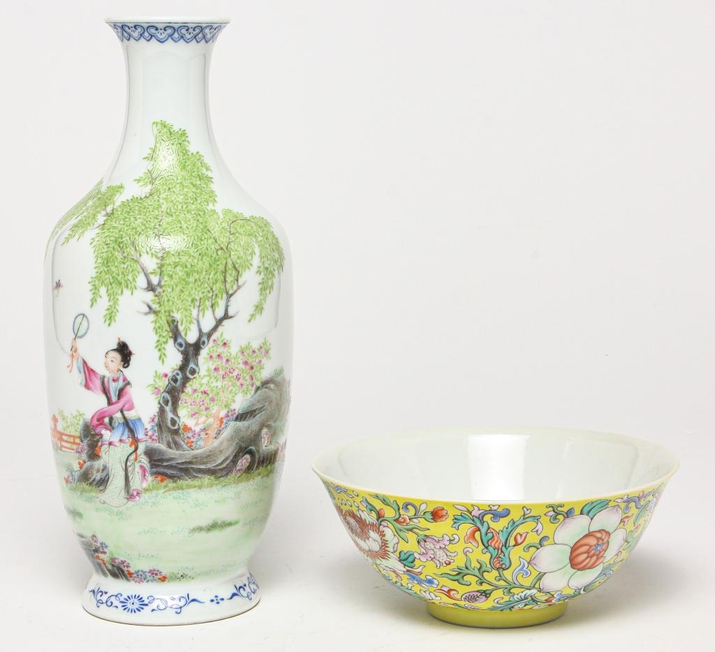 CHINESE PORCELAIN BOWL AND VASE. (1 of 7)