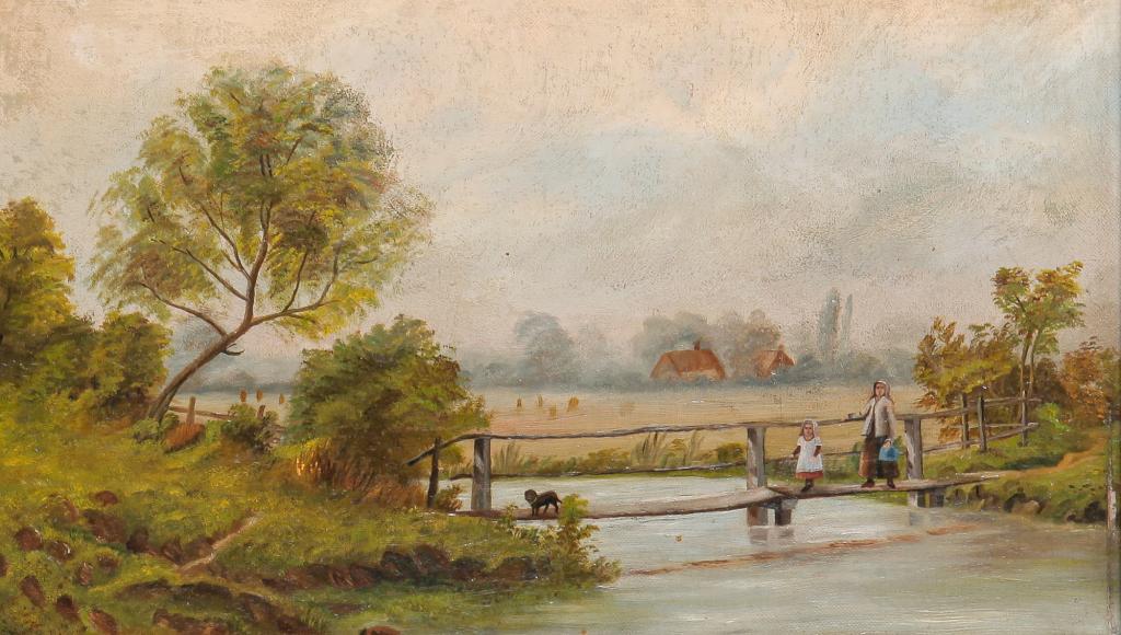 LANDSCAPE IN WIDE GILT FRAME. (1 of 3)