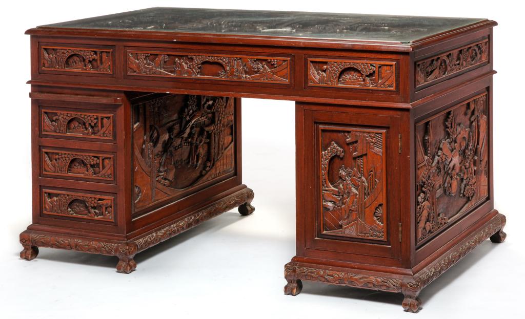 CHINESE CARVED DESK. (1 of 4)