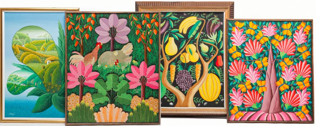 FOUR HAITIAN FLORA AND FAUNA PAINTINGS. (1 of 6)