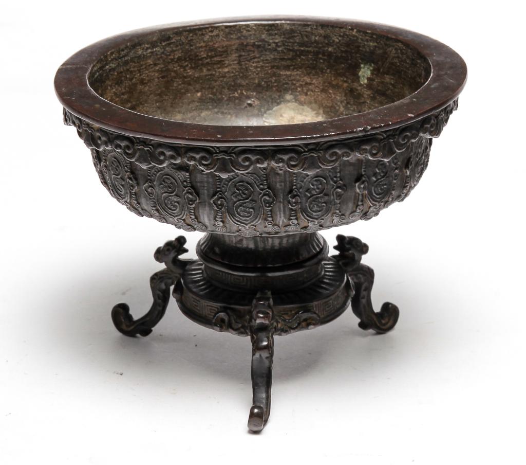 ASIAN BRONZE BOWL ON BASE. (1 of 3)