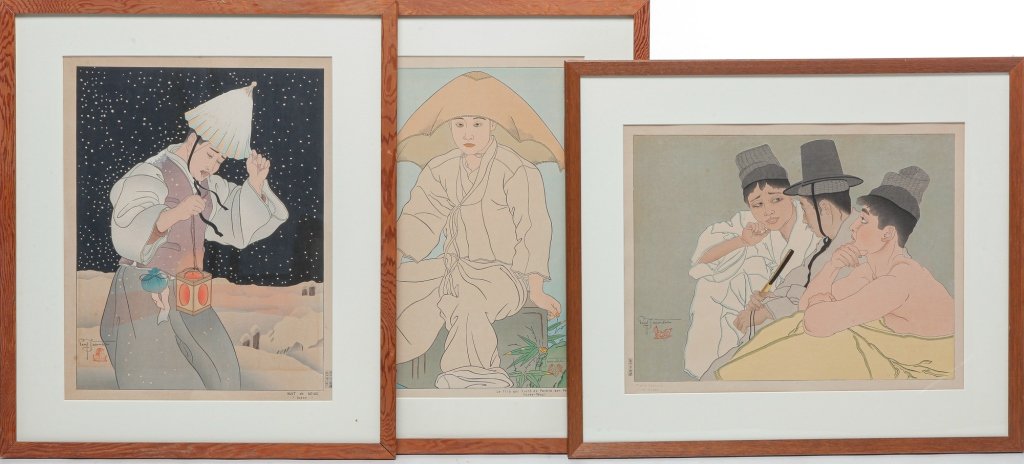 THREE WOODBLOCK PRINTS BY PAUL JACOULET. (1 of 4)