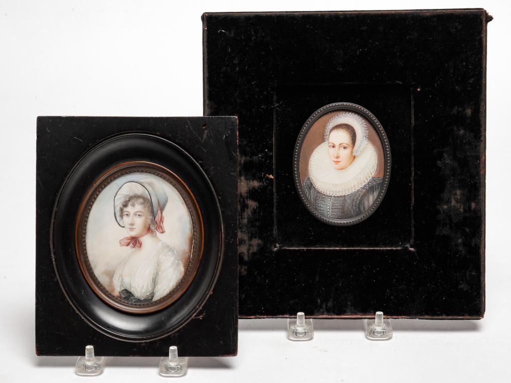 TWO MINIATURE PORTRAITS OF YOUNG WOMEN. (1 of 4)