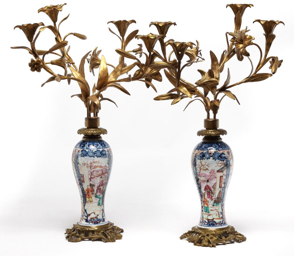 PAIR OF CHINESE VASE CANDELABRA. (1 of 4)