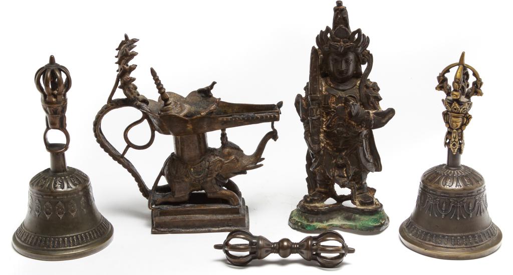 FIVE ASIAN BRONZES. (1 of 8)