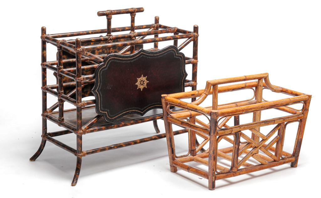 TWO ASIAN RATTAN/BAMBOO MAGAZINE RACKS. (1 of 3)