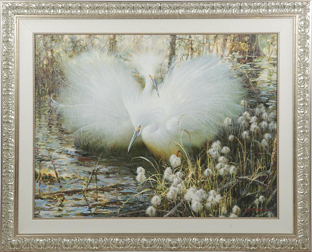 GREAT WHITE EGRET BY YONG YI WU (CHINA, B. 1930). (1 of 3)