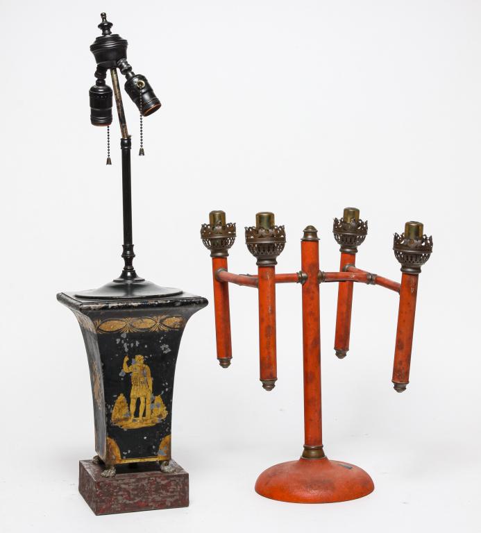 TWO EUROPEAN TOLE TABLE LAMPS. (1 of 6)