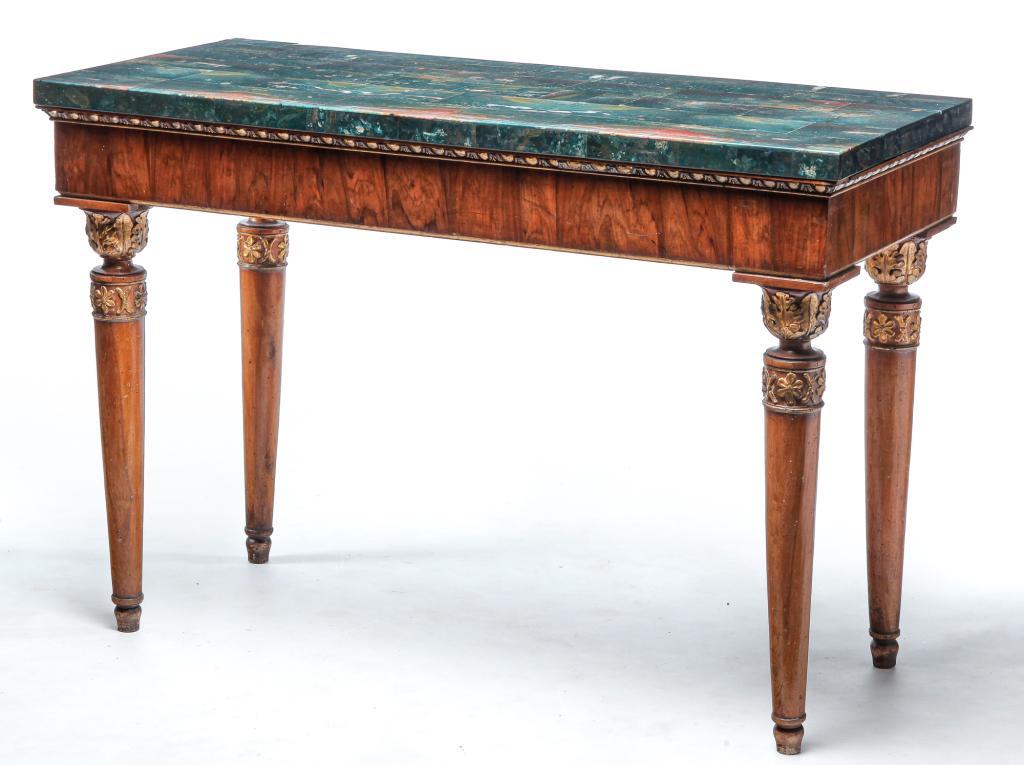 FRENCH MARBLE TOP CONSOLE TABLE. (1 of 3)