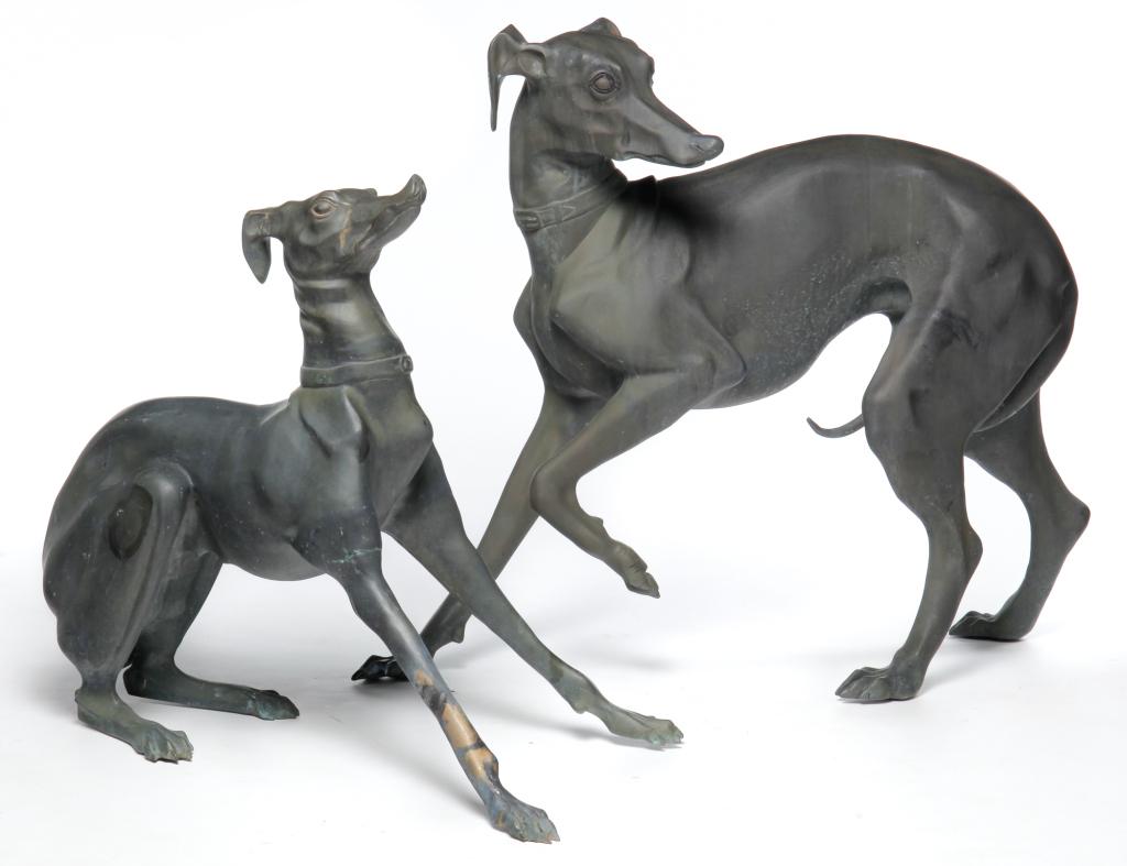 TWO AMERICAN BRONZE GREYHOUNDS. (1 of 3)