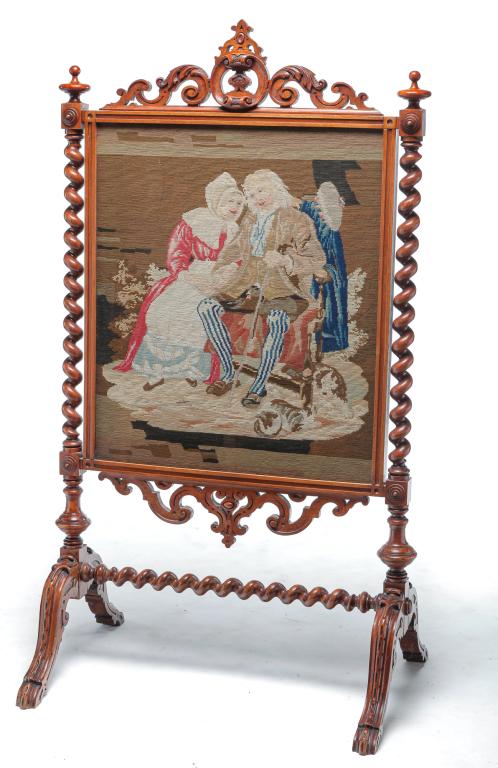 ENGLISH VICTORIAN NEEDLEWORK FIRE SCREEN. (1 of 3)