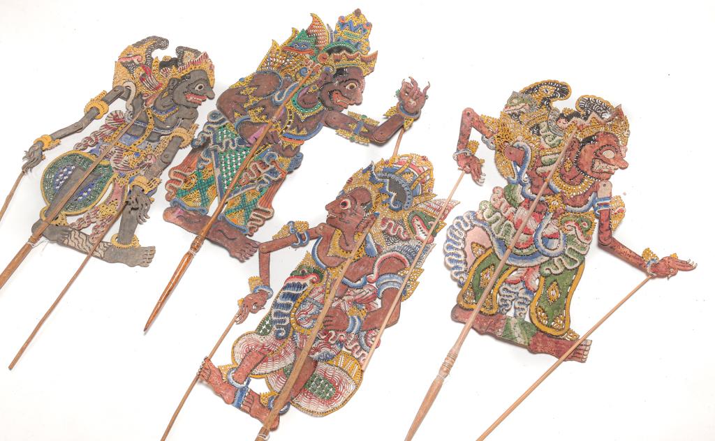 FOUR INDONESIAN SHADOW PUPPETS. (1 of 3)
