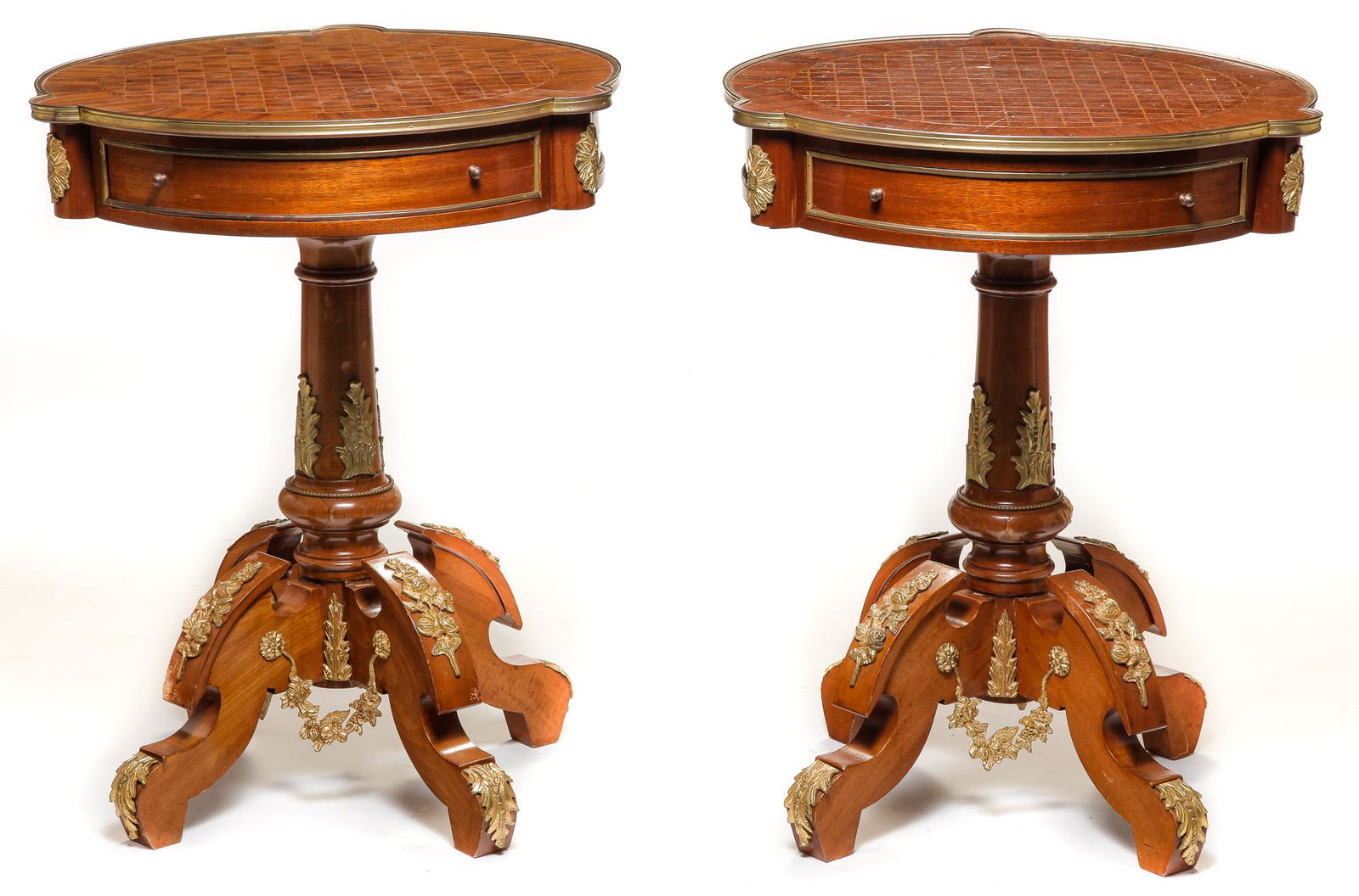 PAIR OF FRENCH STYLE DRUM TABLES. (1 of 4)