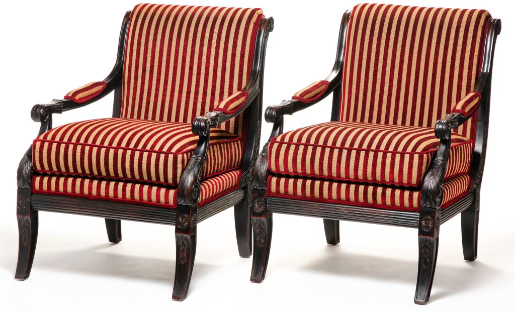 PAIR OF CLASSICAL STYLE ARMCHAIRS BY CR LAINE. (1 of 4)