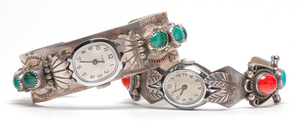 TWO VINTAGE NAVAJO SILVER WATCH CUFFS. (1 of 5)