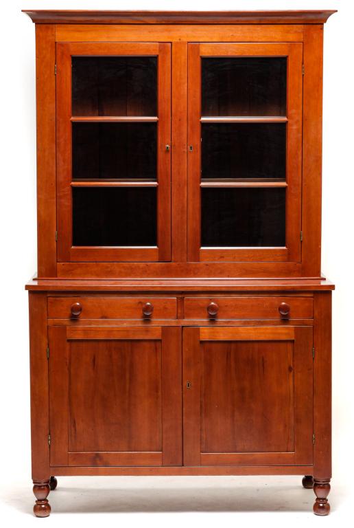 AMERICAN COUNTRY EMPIRE TWO PIECE CUPBOARD. (1 of 5)