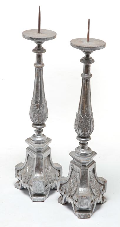 PAIR OF EUROPEAN PRICKET CANDLE STICKS. (1 of 3)