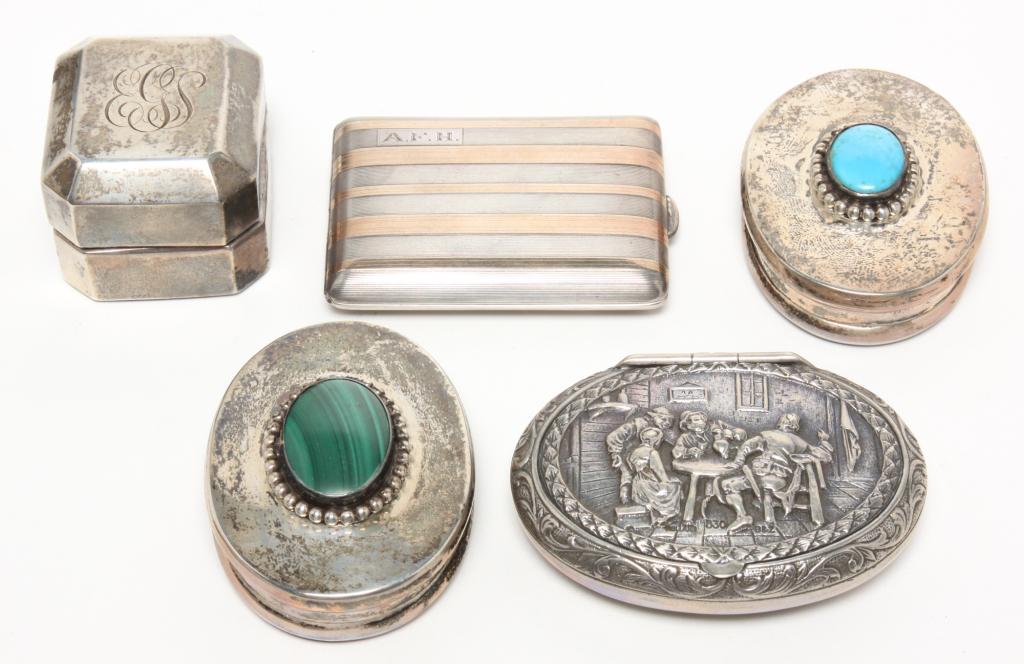 FIVE SILVER BOXES. (1 of 9)