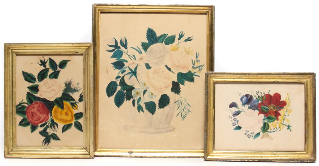 THREE AMERICAN FLORAL WATERCOLORS. (1 of 5)