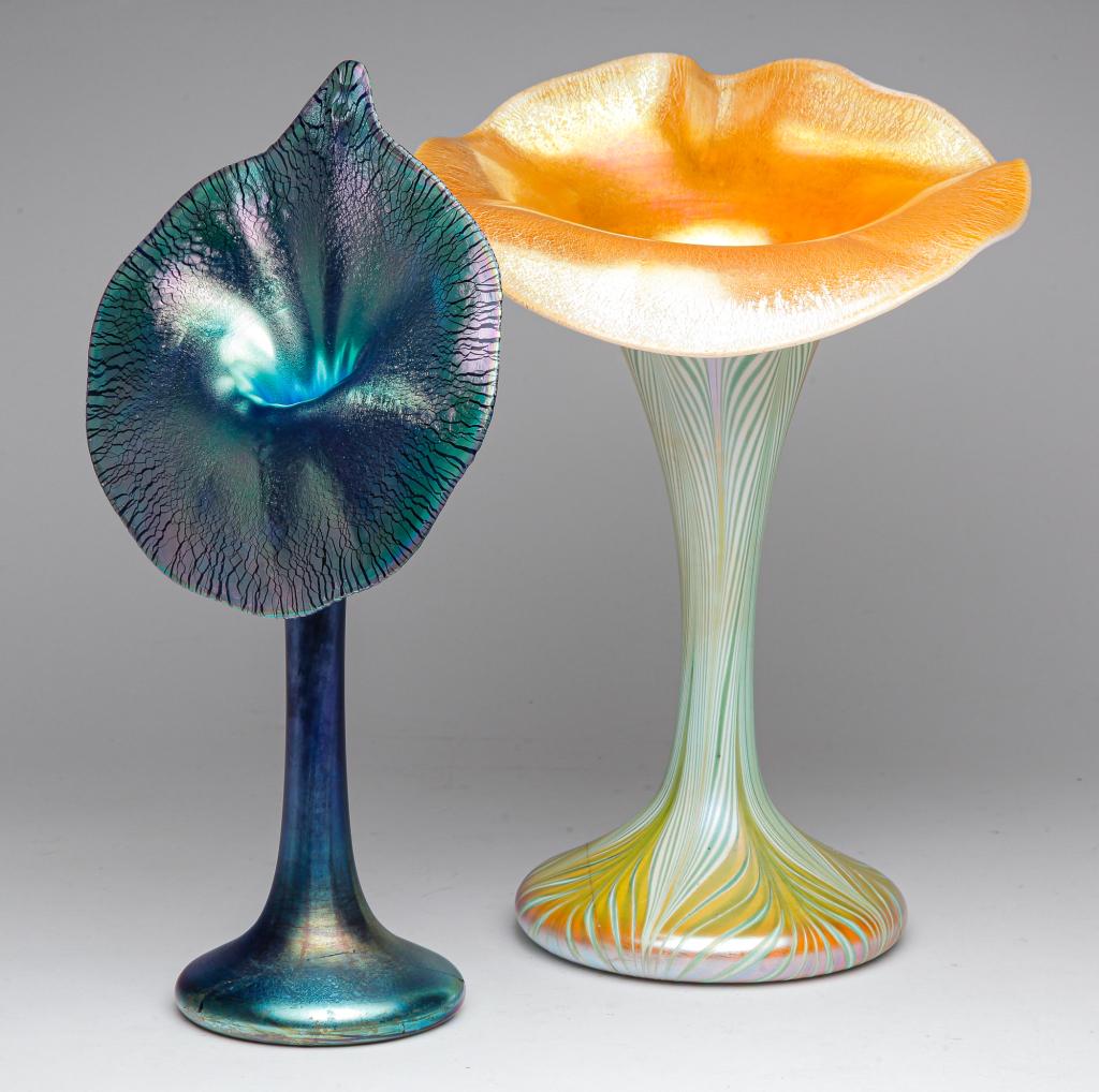 TWO AMERICAN ART GLASS VASES. (1 of 8)