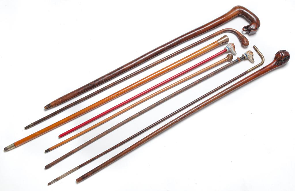 EIGHT VARIOUS CANES AND WALKING STICKS. (1 of 5)