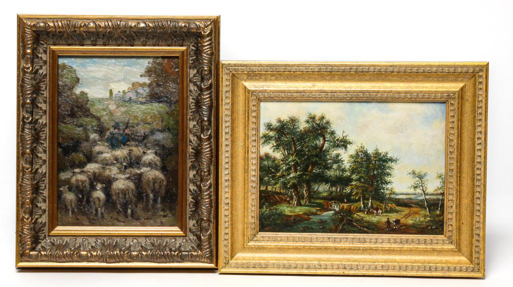 TWO SMALL EUROPEAN OIL PAINTINGS. (1 of 4)