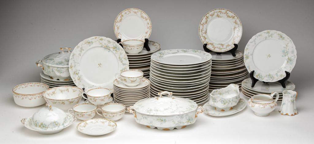 SELECTION OF HAVILAND CHINA.: Ca 1900. Included are: blue branching flowers., Theodore Haviland swags of flowers with green border and blue branching flowers.
