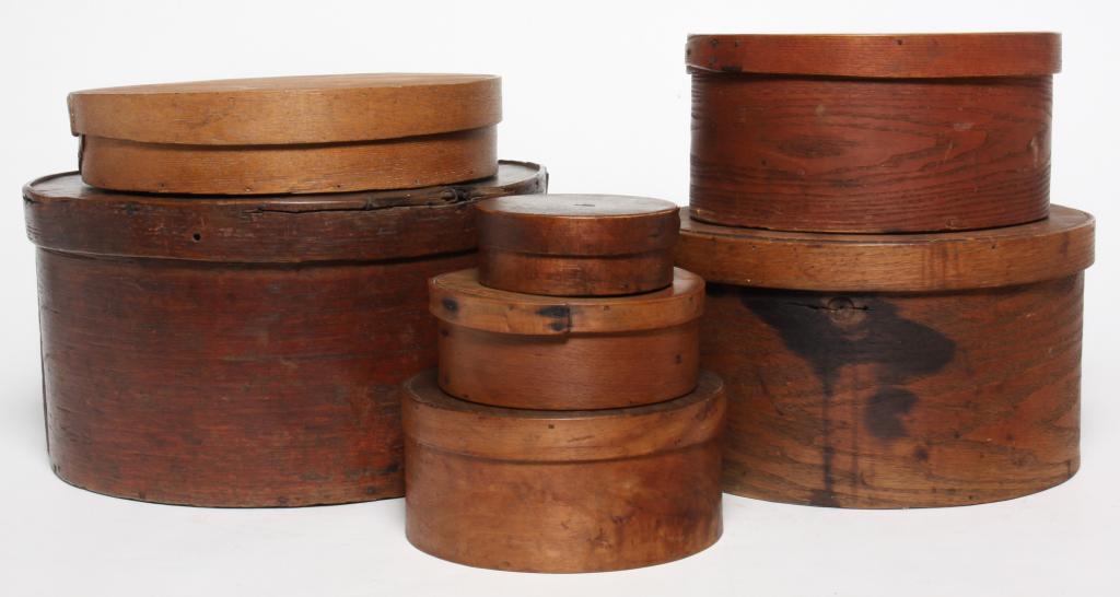 SEVEN AMERICAN BENTWOOD PANTRY BOXES. (1 of 4)