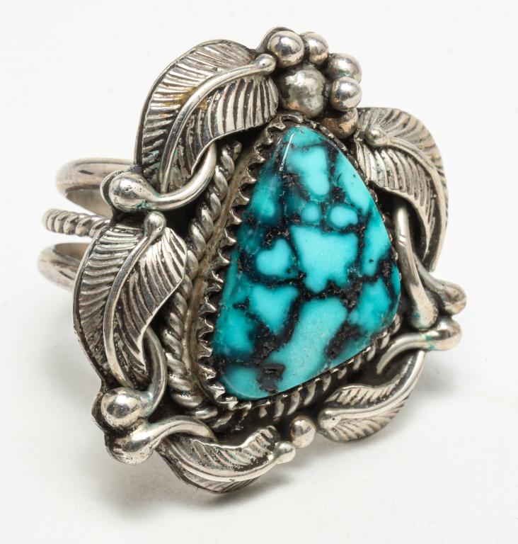 ANDY LEE KIRK SILVER AND TURQUOISE RING. (1 of 3)