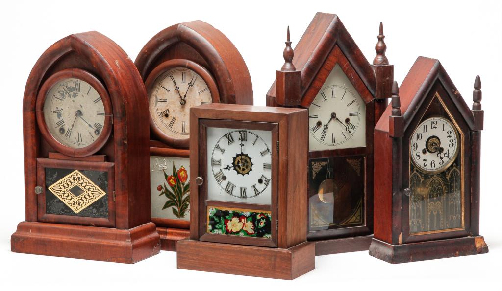FIVE AMERICAN MANTEL CLOCKS. (1 of 7)