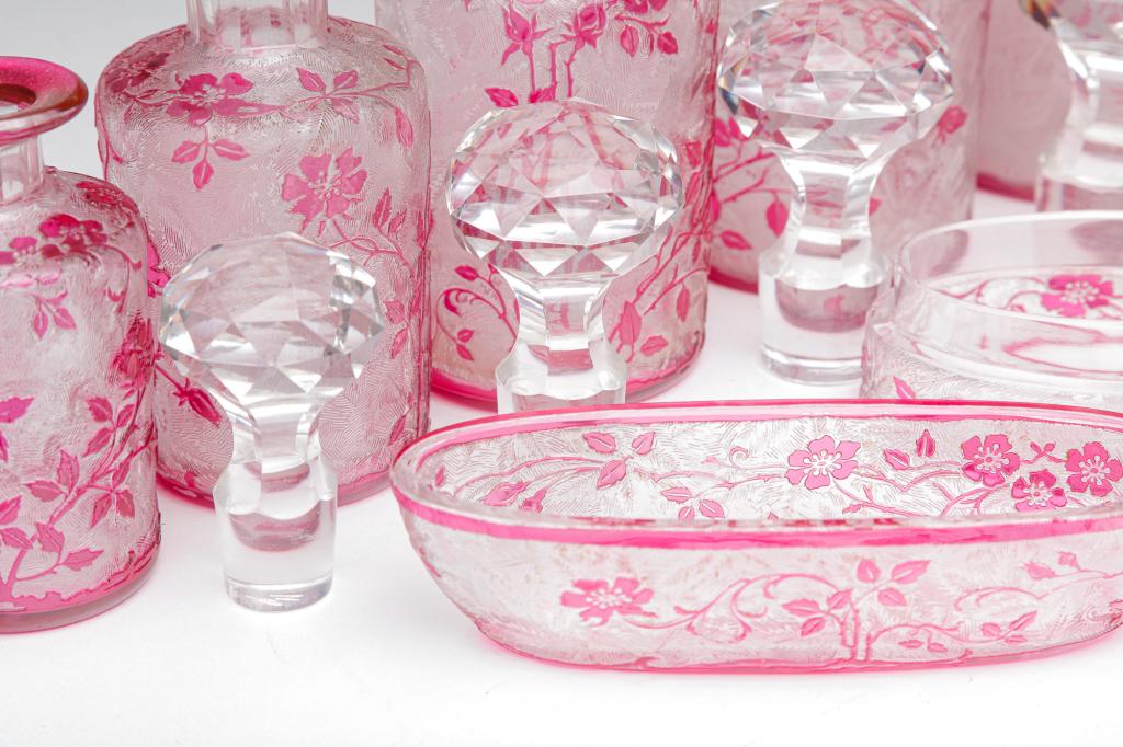 TEN-PIECE ENGLISH CAMEO DRESSER SET. (1 of 5)