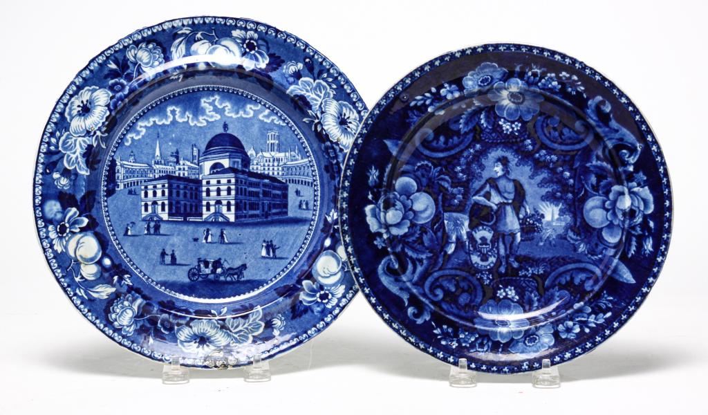 TWO AMERICAN SCENE HISTORICAL BLUE PLATES. (1 of 6)